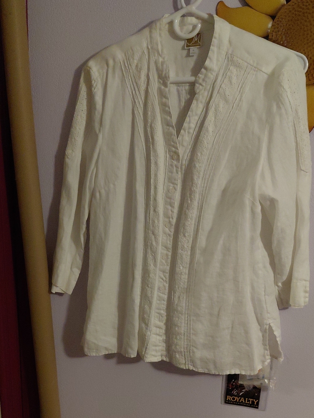 JM Collection White Button-Front Pintuck & Lace Tunic
